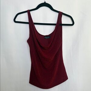 Vintage Elegant Burgundy Drape Neck tank Top sparkly red women’s small